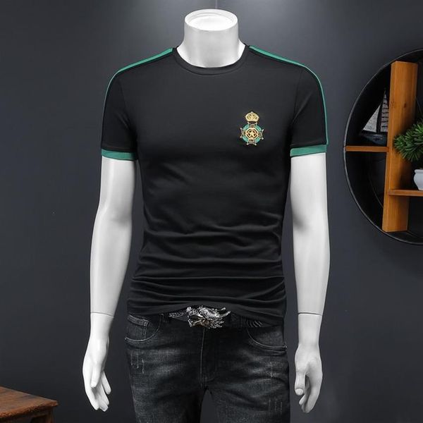 İşlemeli kısa kollu tişört 2023 yaz üstleri Mercerize pamuk moda trendi All-Match Business Sıradan Erkekler Alt 250Z