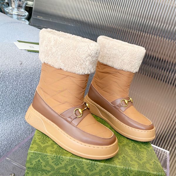 2023 Novità Stivali da neve Designer Stivali da donna con plateau Fondo spesso Scarpe di lana scamosciata Scarpe da donna Inverno Caldo pelliccia Mezzi stivali Taglia 35-42 02