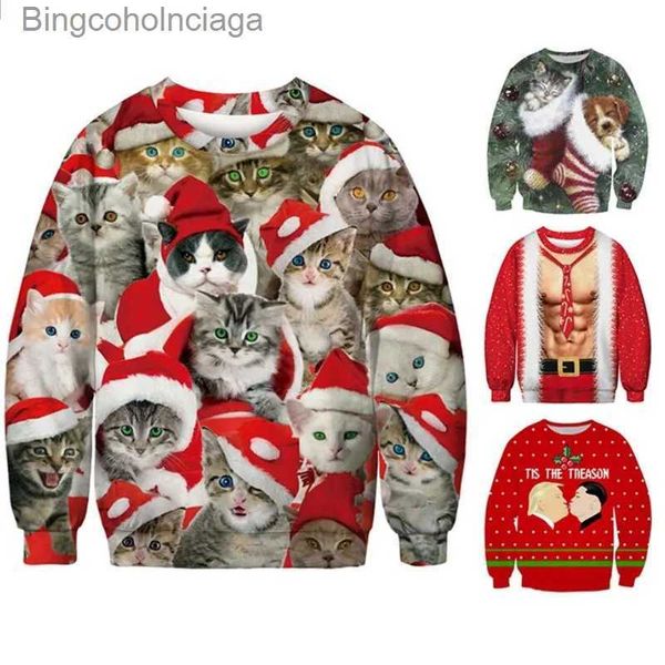 Kadın Sweaters 2020 Komik 3d Baskı Kedi Süveteri Erkek Kadın Çirkin Noel Sweaters Jumper Tatil Party Pullover Hoodie Sweatshirt 3xll231010