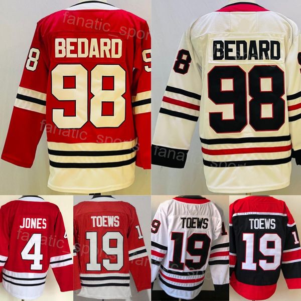 Takım Hokey Jersey Ters Retro 19 Jonathan Toews 98 Connor Bedard 4 Seth Jones Man Takımı Renk Siyah Beyaz Kırmızı Nakış ve Dikişli Saf Pamuk Nefes Üretilebilir