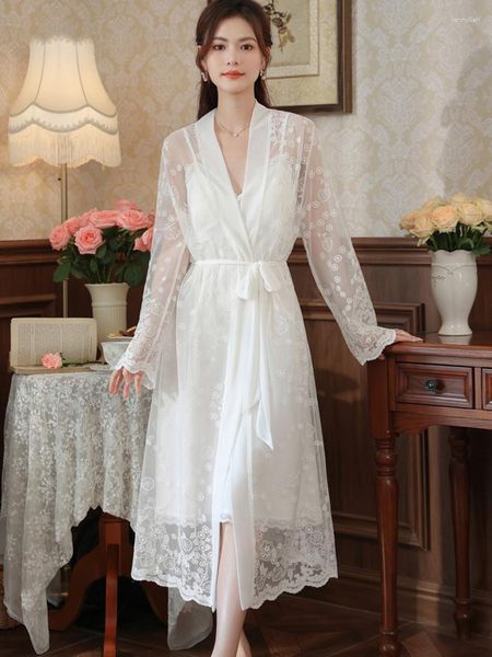 Mulheres sleepwear mulheres primavera manga longa robe pijama nightdress feminino malha princesa vintage nightgowns vitoriano casa conjunto de roupas