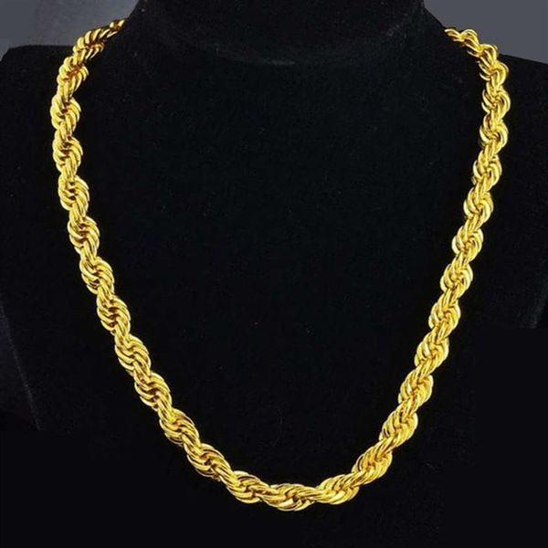 Hip hop 24 polegadas masculino corda sólida corrente colar 18k ouro amarelo preenchido declaração nó jóias presente 7mm wide320p