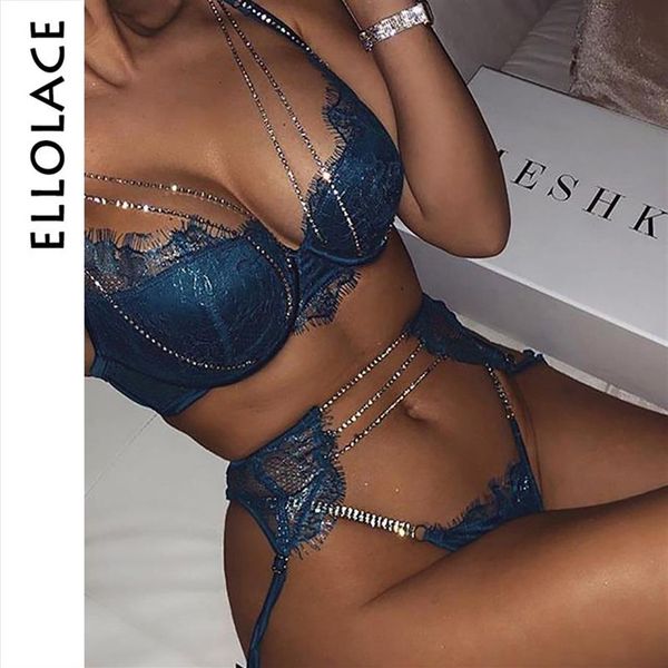 Ellolace conjunto de roupa íntima sexy brilhante push up lingerie feminina conjuntos breves underwire bralette e calcinha moda feminina conjuntos cx200236d