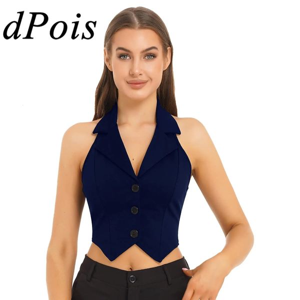 Coletes femininos halter pescoço v pescoço escritório senhoras colheita topos formal elegante ol colete ternos colete negócios trabalho wear mujer 231009