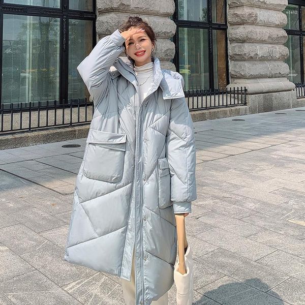 Trench da donna Donna Inverno Solido Giubbotti imbottiti con cappuccio Mujer Y2K Harajuku Caldo Giù Coreano Allentato Addensare Parka Capispalla Donna 2337