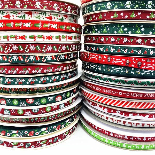 Hediye sargısı 5 yarda 10mm Noel Şerit Baskılı Grograin Şeritler Hediye Sarma Düğün Dekorasyon Saç Bows DIY 231009