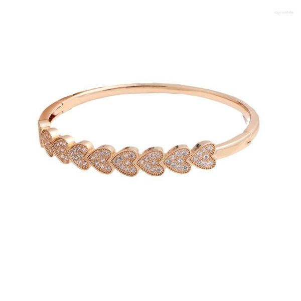 Bracciale ALLME Delicato lucido pieno di strass Braccialetti a cuore d'amore per donna Bracciale in rame placcato oro rosa argento Accessori casual