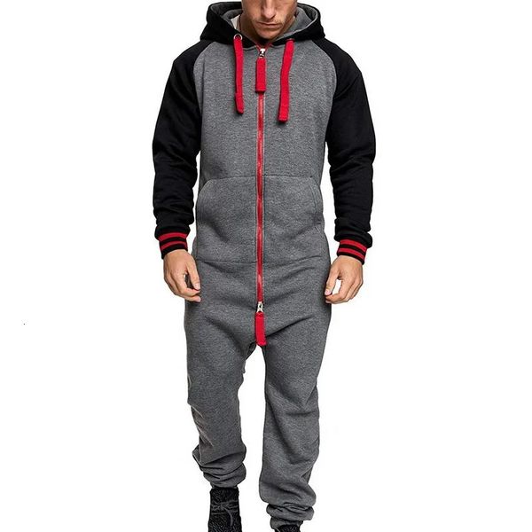 Fatos masculinos outono inverno pijama masculino onesie adulto casa wear retalhos casual hoodie impresso zíper impresso pijama com capuz terno 231010