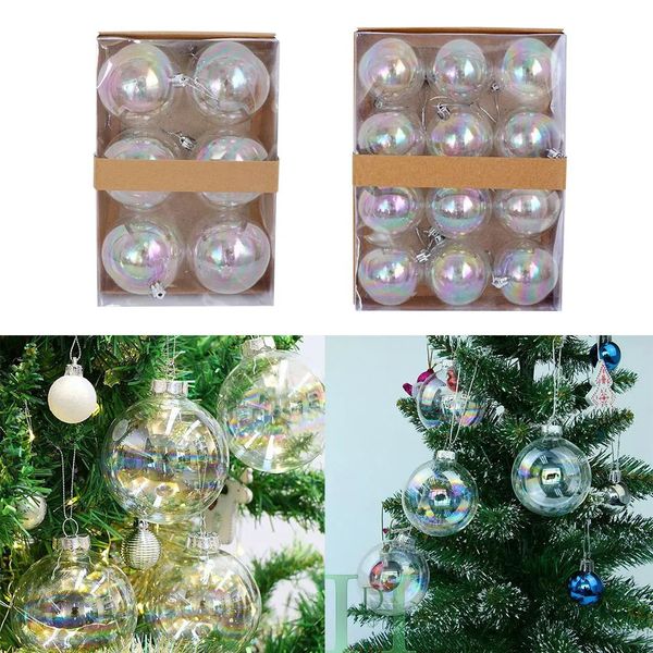 Decorações de Natal 6pcs / 12Pcs Baubles Transparentes Bolas Decoração Pendurados Iridescente Plástico Transparente 6cm / 8cm Enfeites de Bola de Natal 231009