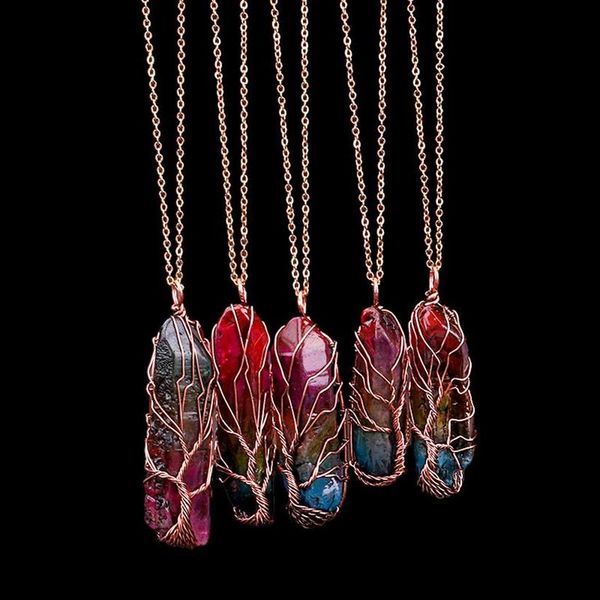 Ожерелье ручной работы с 7 чакрами Радуги из натурального камня Древо жизни, ожерелье для женщин и мужчин, опаловый кристалл, длинная цепочка, массивные ювелирные изделия Gift255F