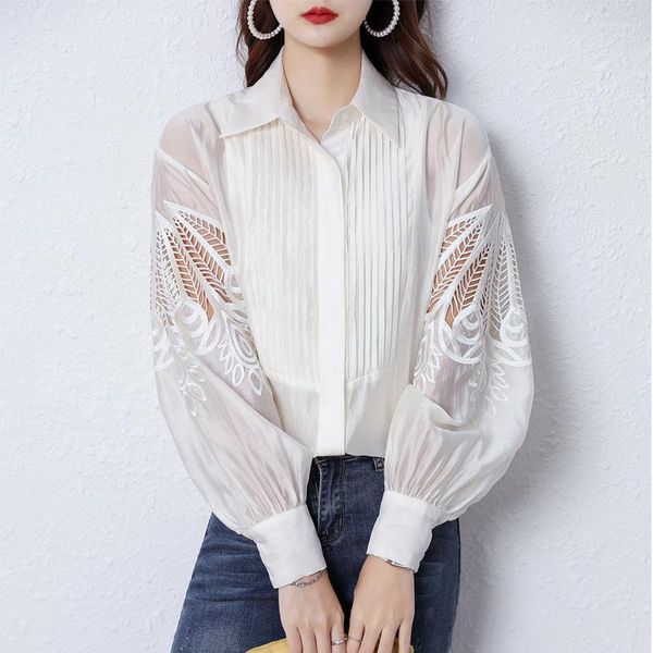 Frauen Blusen Mode Blusas Mujer De Moda 2023 Koreanische Chic Bluse Aushöhlen Laterne Hülse Vintage Shirts Elegante Weiß tops Femme