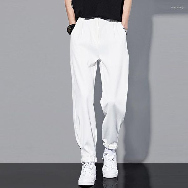 Jeans masculinos verão luz casual calças tendência coreana gelo seda versátil tubo reto solto 9 pontos agrupados branco