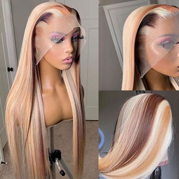 40 Zoll gerade Highlight Lace Front Echthaar Perücke 360 Full Lace Frontal Perücken Rot/Blau/Lila/Rosa/Orange farbige synthetische Cosplay Perücken für Frauen