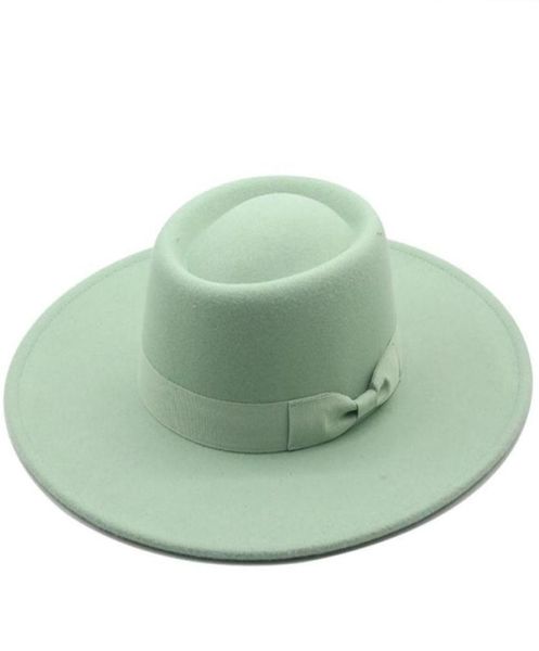 Cappello a cilindro piatto nero a tesa larga da 95 cm Cappello a cilindro piatto da donna in lana Fedora con fiocco in feltro con fiocco in chiesa Cappello Panama da sposa vintage261m64636108961