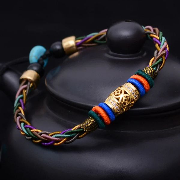 Braccialetti con ciondoli LKO Interruttore in metallo Fortuna Perlina Otto fili di corda per uomo e donna Bracciale in stile nazionale Corda a mano tailandese 231009