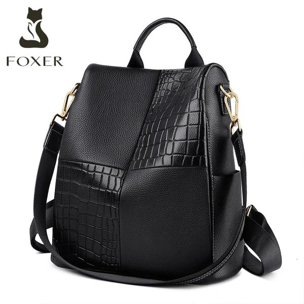 Mochilas escolares Foxer Mulheres Mochila Grande Capacidade Mochila Senhoras Soft Split Couro Business Satchel Feminino Casual Ombro Bolsas 231009