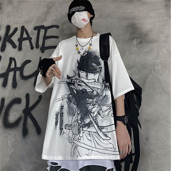 Serin beyaz hip hop luffy tshirt sokak kıyafeti erkek kadın Japon serin punk büyük boy üstler erkekler yaz yarım kollu tek parça tişört c1297h