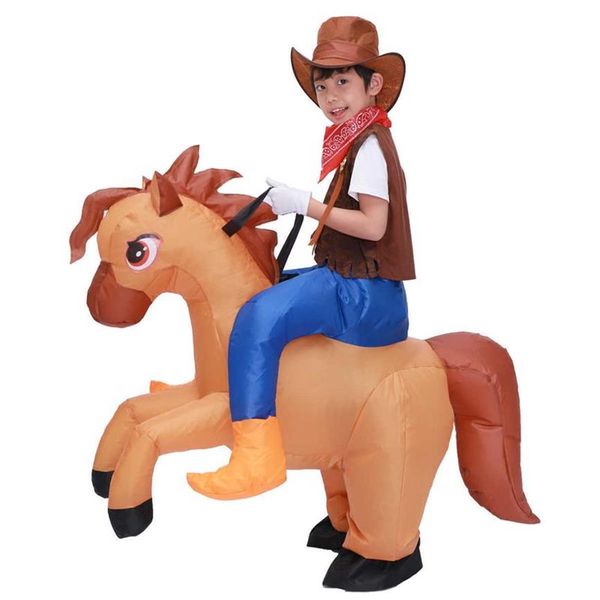 Kinder Kind Aufblasbares Pferd Kostüm Cosplay Mädchen Jungen Cowboy Reiten Pferd Lustige Halloween Purim Party Aufgeblasen Kleidungsstück Disfraces Q0319v