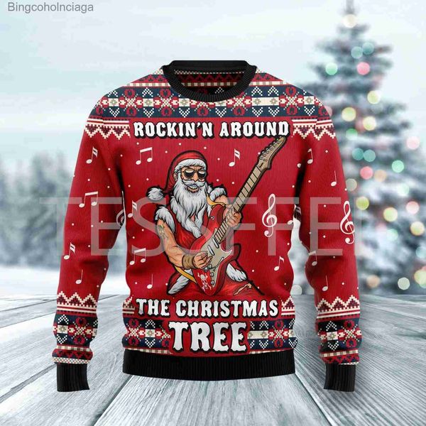 Kadın Sweaters Noel Çirkin Sweater Karikatür Kart Kedisi Kedi Noel Baba Dövme Retro Uzun Kollu 3dprint Sonbahar Kış Kazak Harajuku Günlük X3L231010