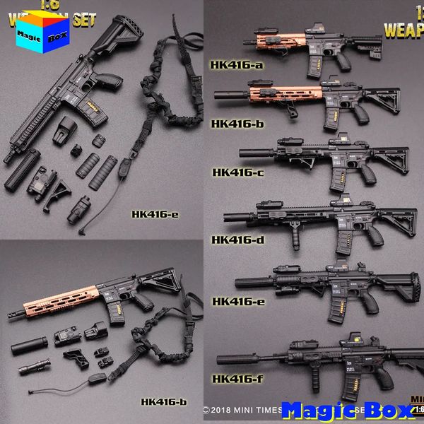 Figuras militares Minitimes Mini HK416 Escala 1/6 M4 Rifle de assalto Soldado Arma militar Conjunto completo modelo de acessórios de brinquedo para figura de ação de 12 