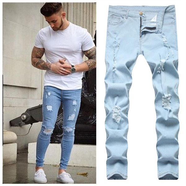 Jeans man's jeans man 3 stili uomini elastico stampato da ricamo a motociclista strappato con foro distrutto in fila slim fit denim graffiata High2031