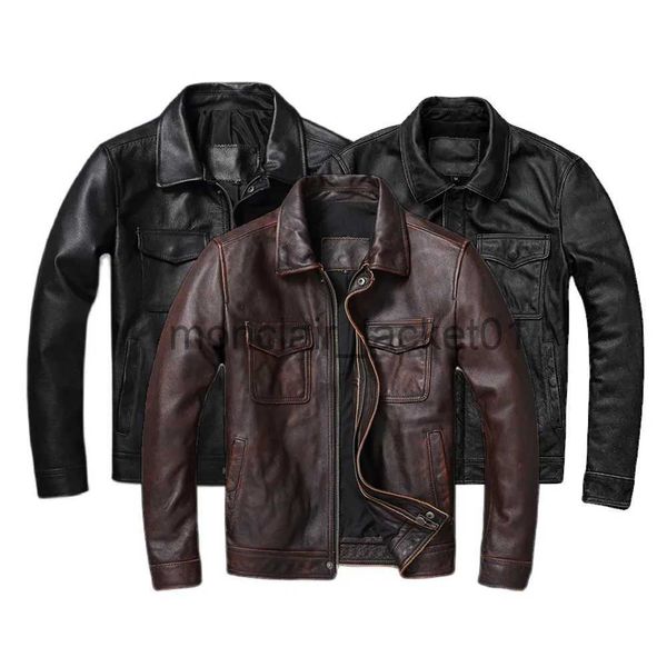 Couro sintético masculino vintage marrom vermelho jaqueta de couro genuíno masculino 100% couro natural homem outono roupas casaco vaca j231010