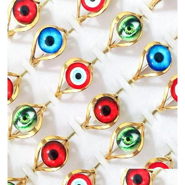 Cluster Anéis Inteiro 36 Pcs Ouro Devil039S Olho Anéis de Aço Inoxidável Gótico Punk Evil Eyeball Retro Homens Mulheres Criança Presentes Jóias2029293 Dh1Nx