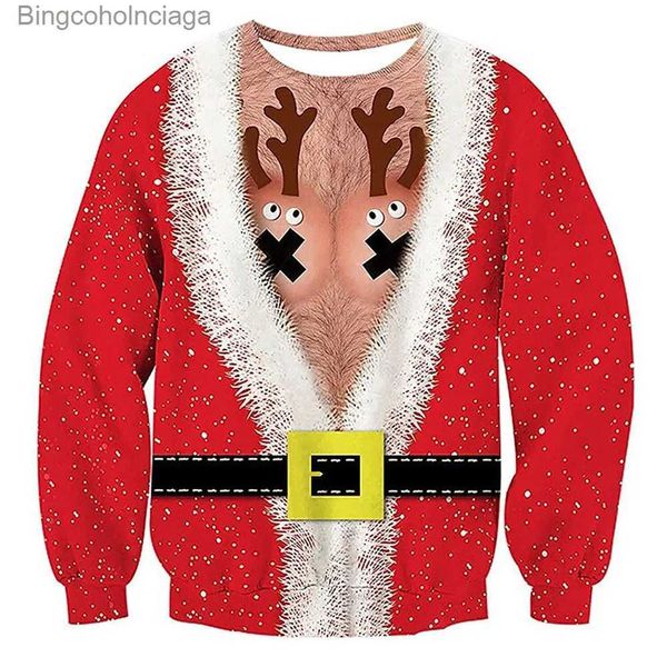 Suéteres femininos homens mulheres elfo feio suéter de natal 3d engraçado impresso jumpers de natal tops unissex pulôver festa de férias brega moletom de natall2310