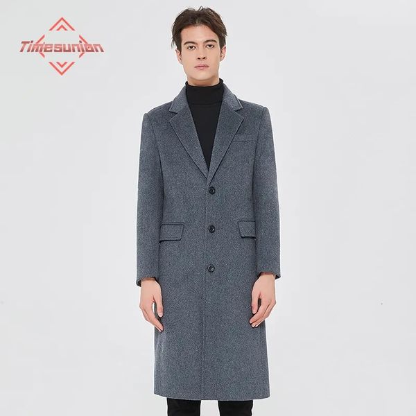 Misturas de lã masculina clássico singlebreasted casaco de ervilha inverno longo casaco moda casual à prova de vento grosso quente trench men 231009