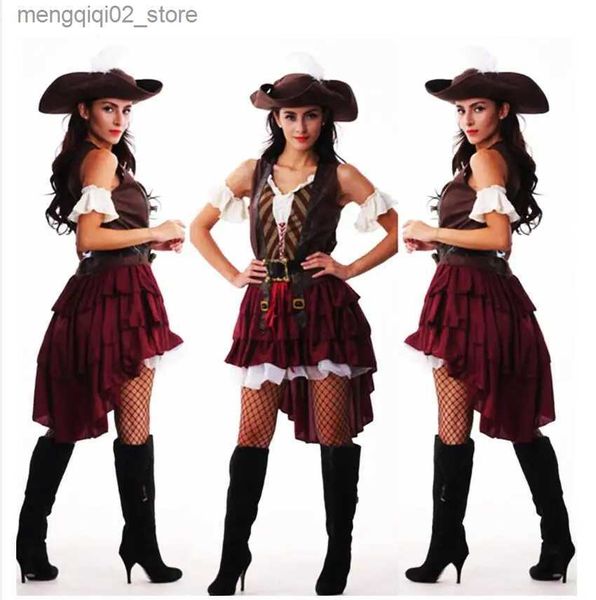 Thema Kostüm sexy Halloween Kapitän Jack Sparrow kommen Fluch der Karibik Cosplay Pirat kommt für Frauen weiblich Erwachsene Kleid Hut Q231010