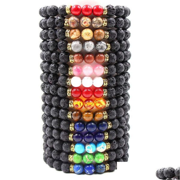 Frisado New Lava Rock Stone Beads Pulseira Chakra Charme Natural Essential Oil Difusor Cadeia Para Mulheres Homens Moda Artesanato Jóias Jóia Dhbq1