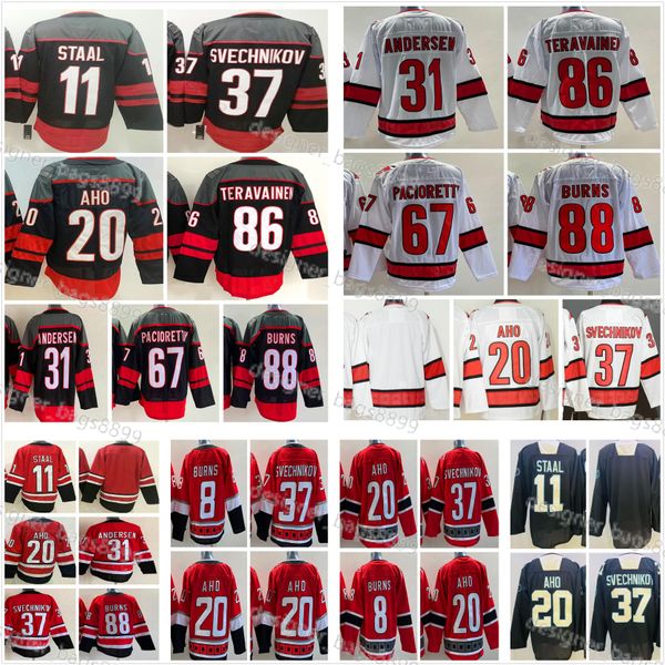 2023 Reverse Retro Hockey-Trikots 20 Sebastian Aho 31 Frederik Andersen 8 Brent Burns 86 Teuvo Teravainen 11 Staal 37 Andrei Svechnikov Shirts Herren 25-jähriges Jubiläum