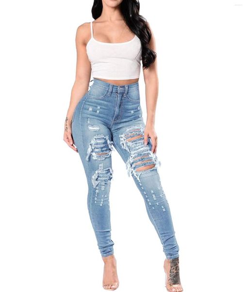 Женские джинсы, низкая цена, рваные узкие брюки с высокой талией, модные эластичные узкие джинсовые брюки-карандаш, женские повседневные брюки S-3XL
