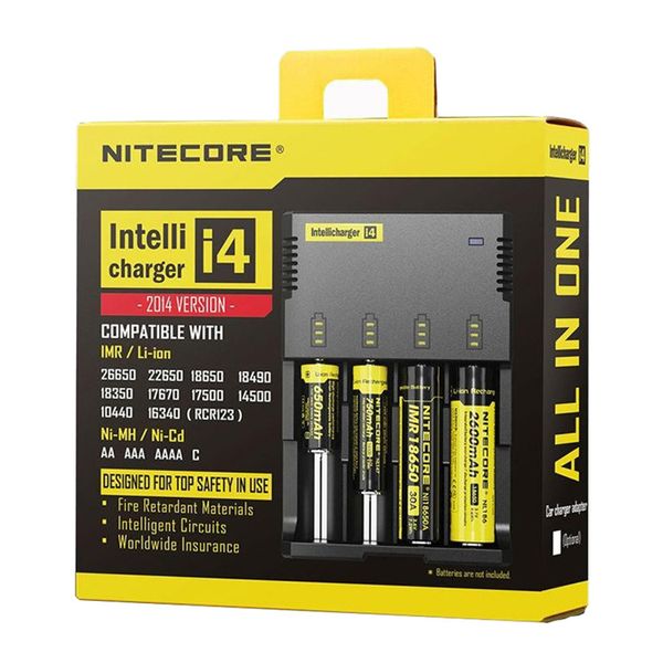 100% autêntico nitecore novo i4 intellicharger universal 1500mah carregadores de saída máxima para 18650 18350 26650 10440 14500 carregadores de bateria