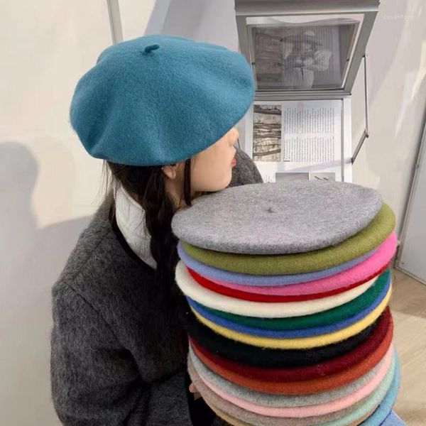 Береты, осенне-зимняя шапка, шерстяной берет, японская литературная шерстяная кепка художника Мори, сплошной цвет, оптовая продажа