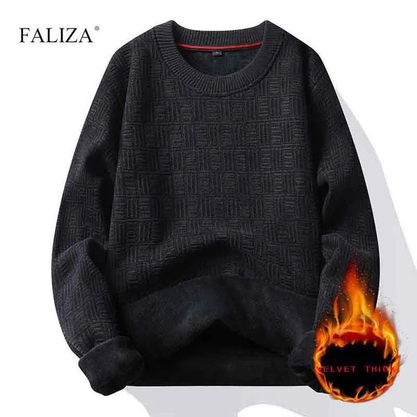 Suéteres masculinos outono inverno grosso quente mens suéteres pullovers moda cor sólida camisola de malha jumper na moda casual camisa de fundo 231010