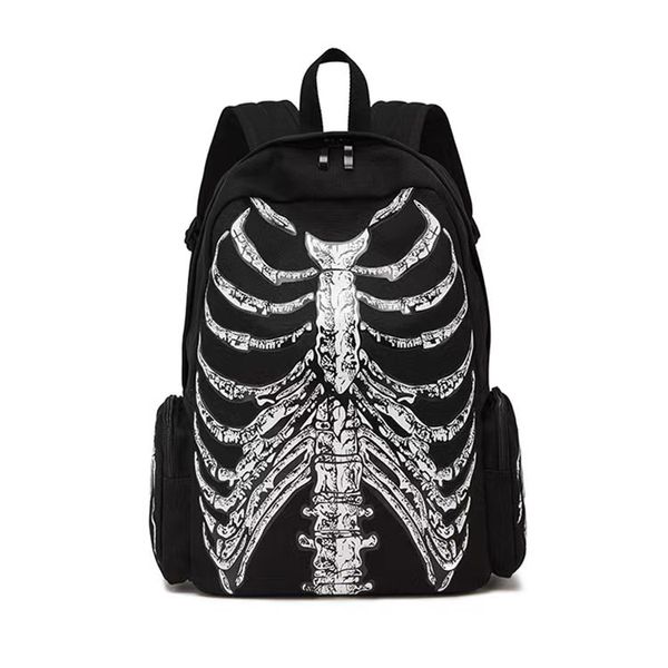 Halloween-Rucksack, Urlaubsrucksack, bedrucktes Canvas, Reißverschluss-Rucksack, schwarz-weiße Umhängetasche für Herren und Damen