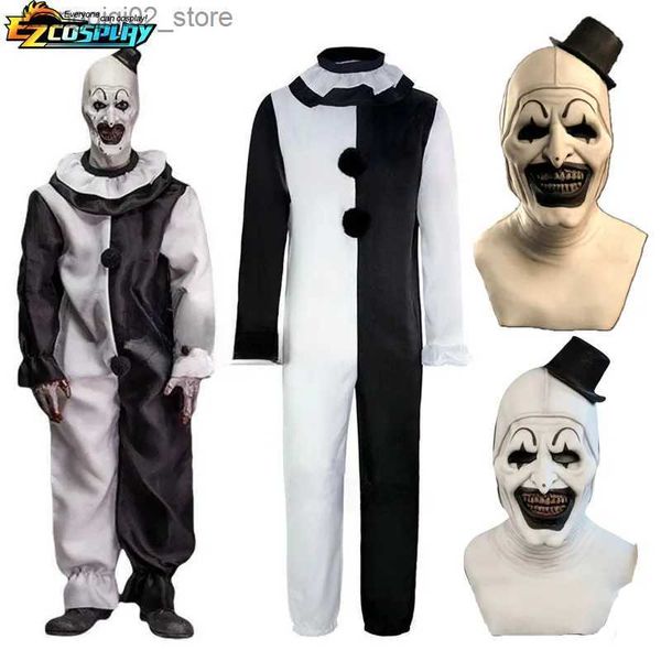 Tema traje terrifier vem arte o palhaço cosplay outfits o assassino palhaço macacão bodysuit chapelaria para o dia das bruxas q231010