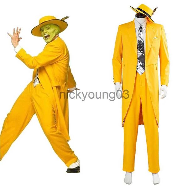 Theme Costume Movie tv The Mask Jim Carrey Cosplay Costumes Set Unisex Adult Yellow Suit Uniform Outfits Halloween Carnival Dress Up Party x1010