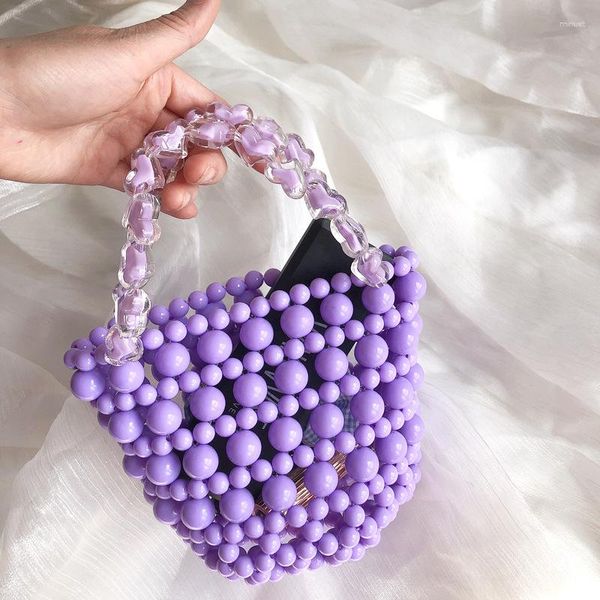 Вечерние сумки Индивидуальная сумка-ведро Летние ручные фиолетовые сумки ручной работы из бисера DIY Женская мода Ins тканые сумки с ручкой в форме сердца для женщин