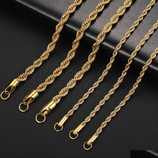 Catene 2-6Mm Twisted Singapore Collana a catena in oro Acciaio inossidabile Non tramonterà mai Girocollo impermeabile Uomo Donna Gioielli di moda Gioielli Collo Dhwec