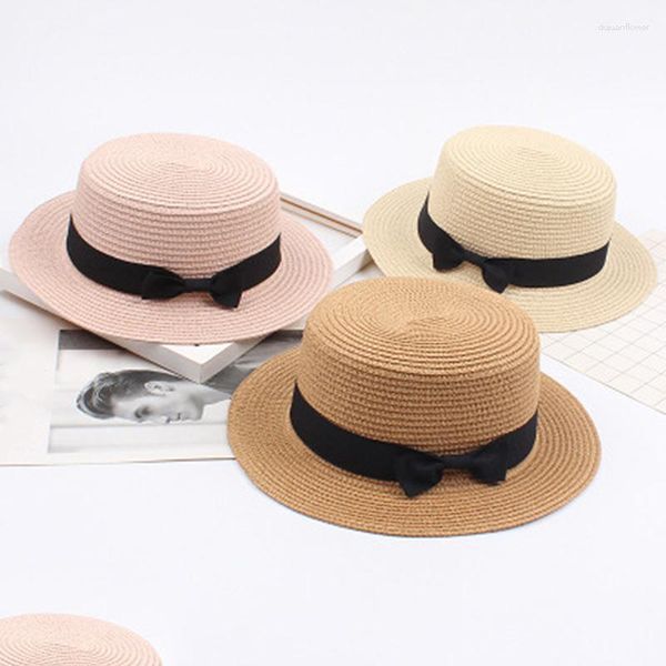 Береты, женская соломенная шляпа, летние дорожные шляпы от солнца, женская повседневная пляжная кепка, модная отпускная кепка с плоскими полями и бантом, козырек