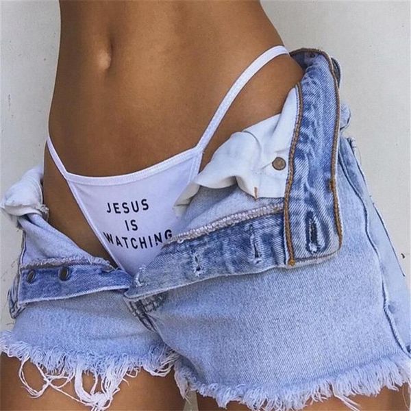 Calcinha feminina 2021 Jesus está assistindo cuecas atrevidas bandagem briefs tangas g-string sexy roupa interior branca lingerie301k