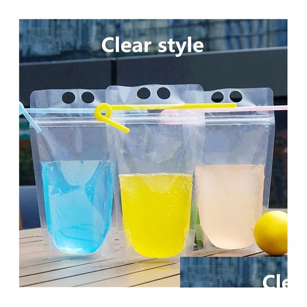 Sacos de embalagem Atacado Bebida Bolsas Sacos Smoothie Bag Reclosable Zipper Heavy Duty Hand-Held Stand-Up Clear Plastic Bolsa 250ml 500m Dh5Kd