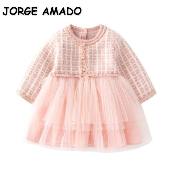 Платья для девочек, весенне-осеннее детское платье для девочек 1–3 лет, трикотажное розовое платье из ароматной пряжи с длинными рукавами, детская одежда H0566 231010