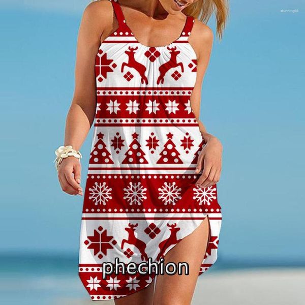 Повседневные платья Phechion, сексуальное пляжное платье с рождественским узором, 3D принтом, женская уличная одежда на тонких бретельках с круглым вырезом N02