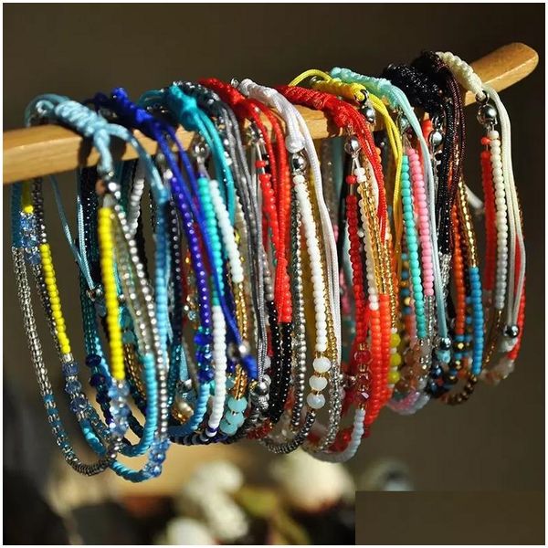 Charme Pulseiras Estilo Boêmio Handmade Trançado Colorf Beads String Strands Weave Tornozeleiras Pulseira Para Mulheres Homens Gota Entrega Jóias Dh3Eo