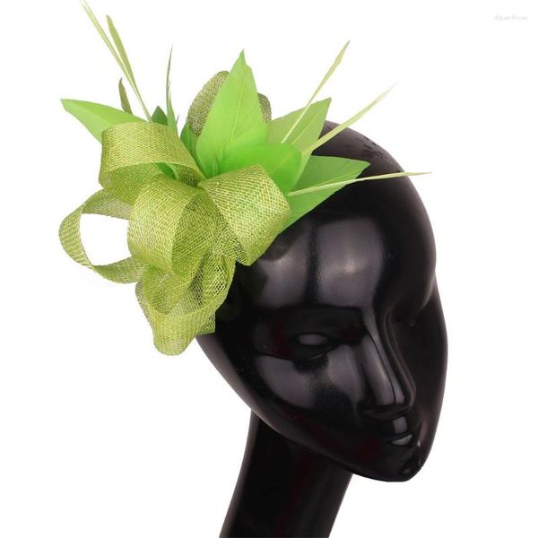 Berretti Fascinator verde chiaro Matrimonio Donna Fascia Fantasia Fiore di piume Copricapo moda Accessori per capelli da donna Clip Fedora