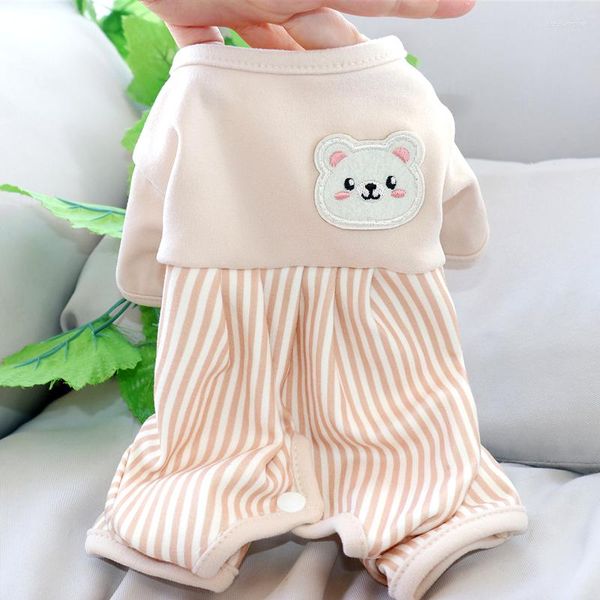 Vestuário para cães Bonito Urso Cabeça Roupas Barriga Proteção Filhote de Cachorro Pijama Outono e Inverno Macacão Térmico Teddy Bichon Quatro Pernas