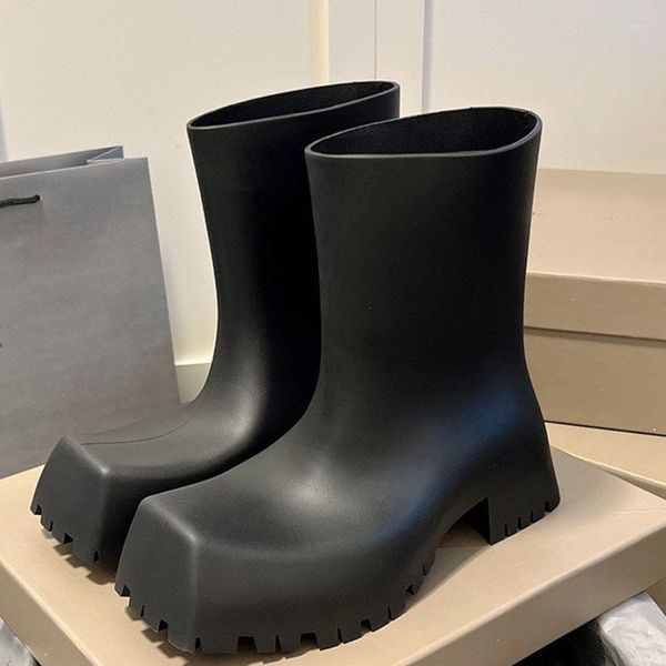 Stiefel, quadratische Zehen, Regen- und Damen-Tages-All-Match-Mid-Tube-dicke Unterseite, erhöhte modische, wasserdichte, rutschfeste Wasserschuhe